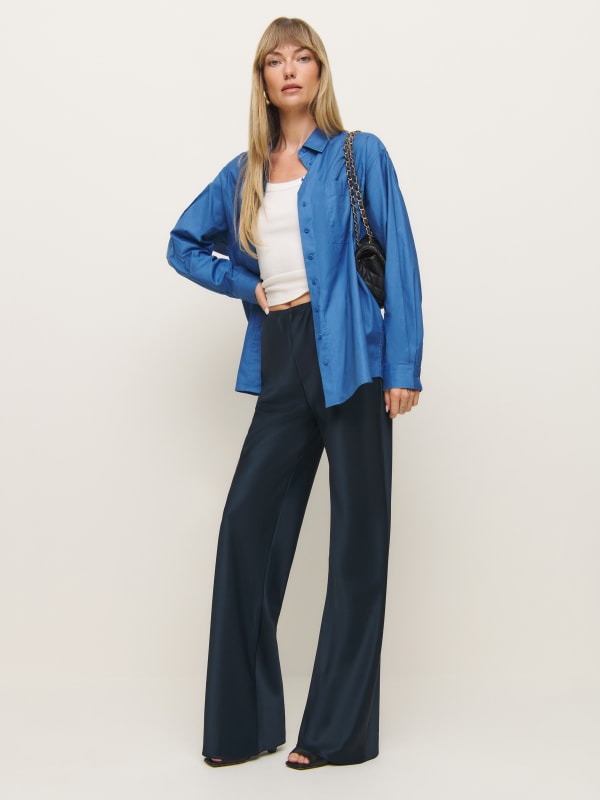 Gale Satin Mid Rise Bias Pant - Midnight